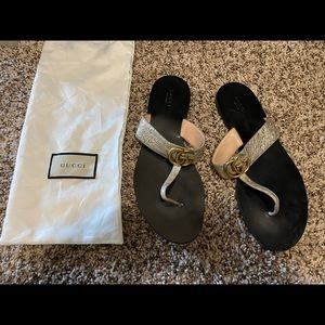 Gucci Marmont gold thong sandals 10/40